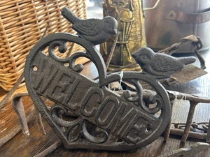Welcome Cast Iron Sign - Rustic Love Birds - Bild 1 von 2