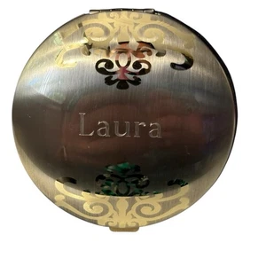 De Colección Espejo Compacto Grabado Laura Regalo Diseño Barroco Pesado Brillante Tono Dorado - Imagen 1 de 13