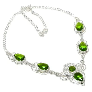 Collana gioielli in argento sterling 925 fatta a mano con pietre preziose peridoto verde misura 18" - Foto 1 di 1