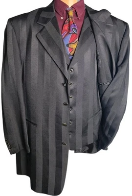Traje Falcone Super 100s 3 Piezas 48 - 42x29 Rayas Sombra Metálico Mafioso Retro Foto 1 de 4
