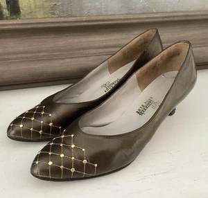 Vintage Damenschuhe Größe 10B Allen Edmonds Pfennigabsätze grün Leder Nieten - Bild 1 von 14