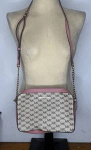 Bolso Bandolera Michael Kors Jet Set Cuero Borde Rosa Logo Estampado - Imagen 1 de 13