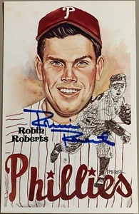 Robin Roberts Phillies HOF Autographed Postcard 1981 Perez Steele 5.5" x 3.5" NM - Picture 1 of 2