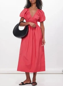 NEW! £360 Faithfull The Brand Teatro puff-sleeve silk + cotton Dress/ M UK 10-12 - Picture 1 of 9