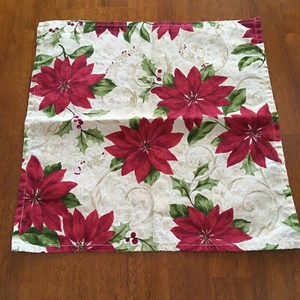 Christmas Napkins 6 Vintage Poinsettia Floral Holiday 16" Red Green White Cotton - Picture 1 of 2