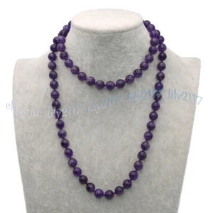Genuine Natural Purple Amethyst 6/8/10/12mm Round Gems Beads Necklace 14-48'' - Picture 1 of 15
