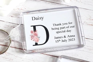 Pink Floral Letter Keyring - Personalised Wedding Favour - Bride Groom - Picture 1 of 2