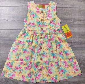 Penelope Mack Dress Kids Size 6 Yellow Hawaiian Button Up Sleeveless Girls - Picture 1 of 7