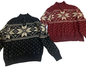 American Eagle Christmas Sweaters Lot Of 2 Mens Small Snowflakes Button Pullover - Picture 1 of 24