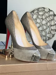 Christian Louboutin Maggie 140 Velours Calf Gray/Pewter EU Sz 39.5 (U.S sz 9.5) - Picture 1 of 12