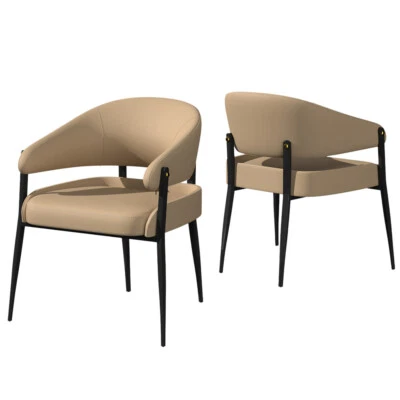 2pcs Modern Open Back Upholstered Leather Dining Chair Dining Room Side Chairs - Image 1 of 4