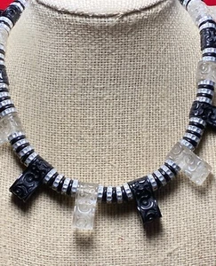 Artisan Choker; Black&White Glass Silver Spacers; Handmade SHORT 14" REDUCED!! - Picture 1 of 6