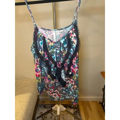 Lauren Conrad Floral Navy Tank Multicolor Floral Spaghetti Strap Women's Size S - Image 1 of 4