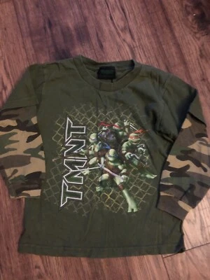 TMNT Long Sleeve Boy's Shirt 4/5 Green Black Mock Camo Graphic - Image 1 of 3