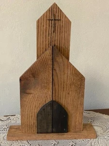 RUSTIC 100% RECLAIMED OAK PALLET WOOD CHURCH 10" WIDE X 15" TALL X 2-1/2" BASE - Picture 1 of 11