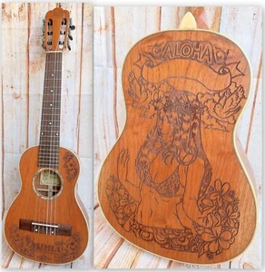 Alulu Solid Mahogany Baritone guitarlele Laser pattern HU1404 - Picture 1 of 15
