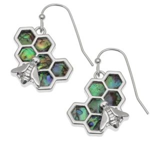 Honeycomb Earrings Paua Abalone Shell - Gift Boxed / Pouch - Picture 1 of 2