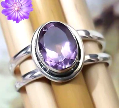 Afrikanischer Amethyst Edelstein 925 Sterling Silber Handarbeit Schmuck Ring ... - Bild 1 von 4