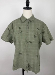 Camisa Wrangler vintage para mujer XS estampado de caballo verde salvia a cuadros abotonada occidental - Imagen 1 de 12