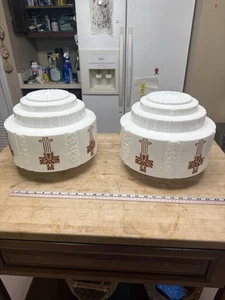 2 große Art Deco SkyScraper Milchglas Kugel nur Schirm - Bild 1 von 10