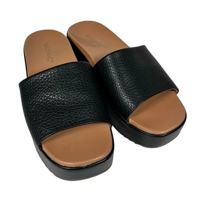 Vionic Trista Womens Black Leather Slip On Comfort Platform Slide Sandal Size 6 - Image 1 of 4