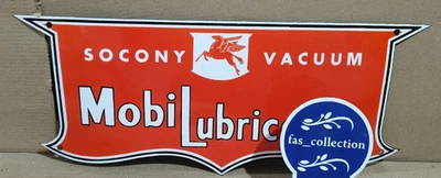 Socony Vacuum mobi Lubrication Porcelain Enamel Sign  25 x 10 Inches 1 Sided - Image 1 of 4