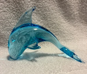 Delfin mundgeblasen Glas Briefbeschwerer Figur Murano blau Beachouse 6-1/2 Zoll - Bild 1 von 9