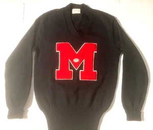 Suéter de fútbol americano vintage años 50 60 COANE negro lana M Letterman adulto talla 44 deportes - Imagen 1 de 8