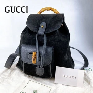 GUCCI Bamboo Backpack Black Suede Used w/Dust Bag Free Shipping From Japan. - Picture 1 of 17