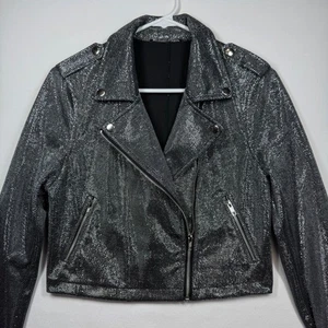 Chaqueta de Motociclista Forever 21 Abrigo Recortado Brillo Metálico Festival Talla M/L Sin Etiqueta - Imagen 1 de 9