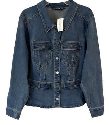 Chaqueta Susan Graver Denim Elástica Peplum Talla 1X Azul Botón A574054 Mujer EE773 Foto 1 de 4