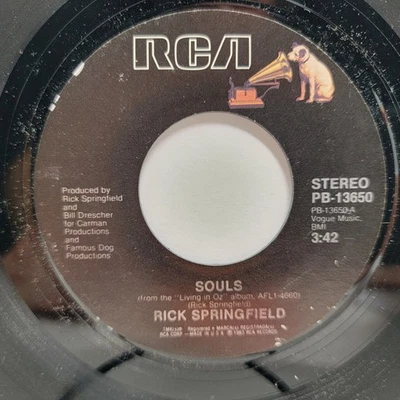 Rick Springfield Souls 7" 45rpm M- Vinyl 80's Record 45 - Image 1 of 2