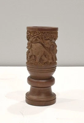 African Carved Elephant Motif Wooden Cup Zimbabwe - Image 1 of 4