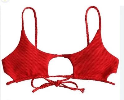 Zaful Red Ribbed Braided Keyhole Cutout Bikini Top Swimwear Women’s Medium Sz 6 - Image 1 of 3