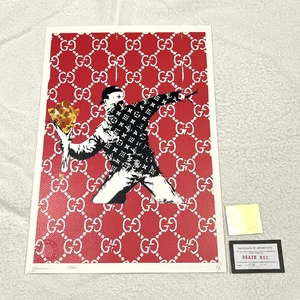 BANKSY FLOWER BOMBER Vuitton Gucci PÓSTER ARTE POP MUERTE NYC Ltd FIRMADO GRAFFITI - Imagen 1 de 4