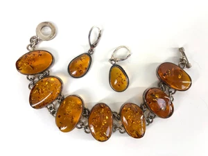 T.T. vintage Pulsera y pendientes ámbar báltico de 7" de ley - Imagen 1 de 5