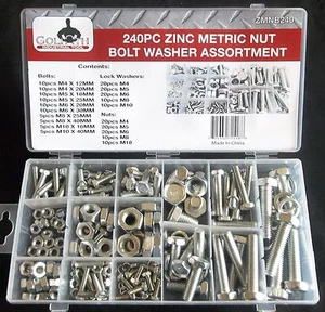 240 Stck. Goliath Industrial ZMNB240 ZINK METRISCH MUTTER BOLZEN UNTERLEGSCHEIBE SORTIMENT - Bild 1 von 2