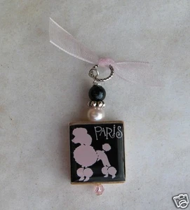 Pink Poodle Pendant Vintage Altered Art Paris Charm for Necklace - Bild 1 von 1