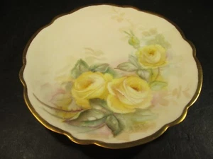VTG T&V Limoges Artist A.B.T. Marked Big Yellow Roses Decorated Porcelain Plate - Picture 1 of 5
