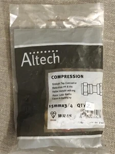 15MM X 3/4" BSP BRASS COMPRESSION STRAIGHT TAP CONNECTOR - QTY OF 2 (ALTECH) - Picture 1 of 4