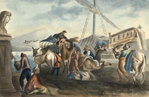 Merchants with Camels on the Nile – mid-19th-century watercolour painting - Picture 1 of 2