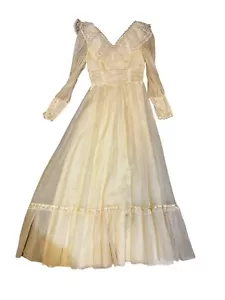 Maxi Vestido Vintage Años 70 Candy Jones Pradera Boda Encaje Casa Núcleo - Imagen 1 de 8