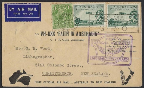 AUSTRALIA NEW ZEALAND 1934 FIRST FLIGHT SYDNEY TO CHRISTCHURCH W/FIRST AUSTRALIA Cover