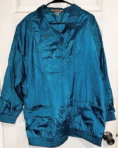 Vtg Haband Nylon Windbreaker Jacket XL Turquoise Blue Crinkle Nylon W/Pad *READ* - Picture 1 of 24