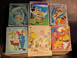 Six Vintage Child’s Jigsaw Puzzles, 60s Mickey Mouse Bozo Banana Splits Flipper - Picture 1 of 7