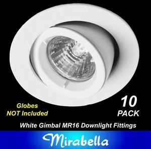 10 x White Gimbal Downlight Fittings 12V MR16 Low Voltage - 80mm Cutout - Picture 1 of 8