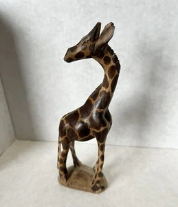 Vintage Giraffe Wooden Hand Carved Art Sculpture, About 8" tall - Picture 1 of 9