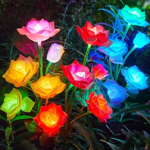 Solar Garden Lights Outdoor Decorative, 3 Pack Solar Flower Lights with 15 Rose - Picture 1 of 12