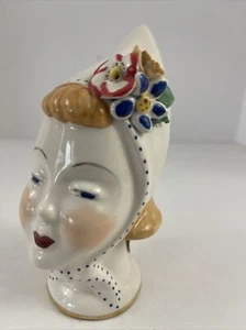 Busto cabeza dama china pintado a mano Ilaware vintage raro con bufanda y flores - Imagen 1 de 12