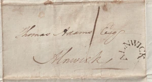 1797 JOHN SADLER LETTER EX MORPETH POSTED ALNWICK HORSESHOE PMK TO THOMAS ADAMS - Picture 1 of 3